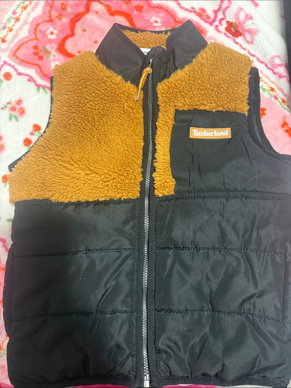 Timberland Black and Caramel Sherpa Quilted Vest